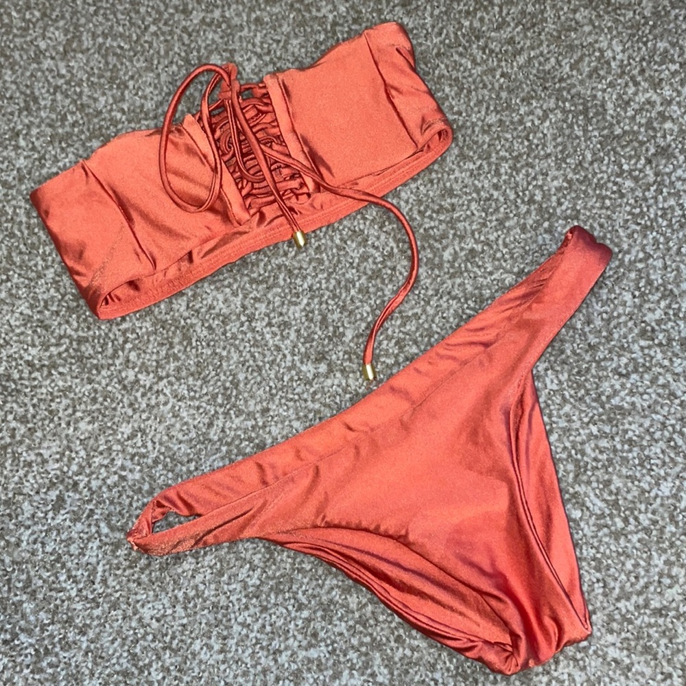 Peach strapless bikini tie top